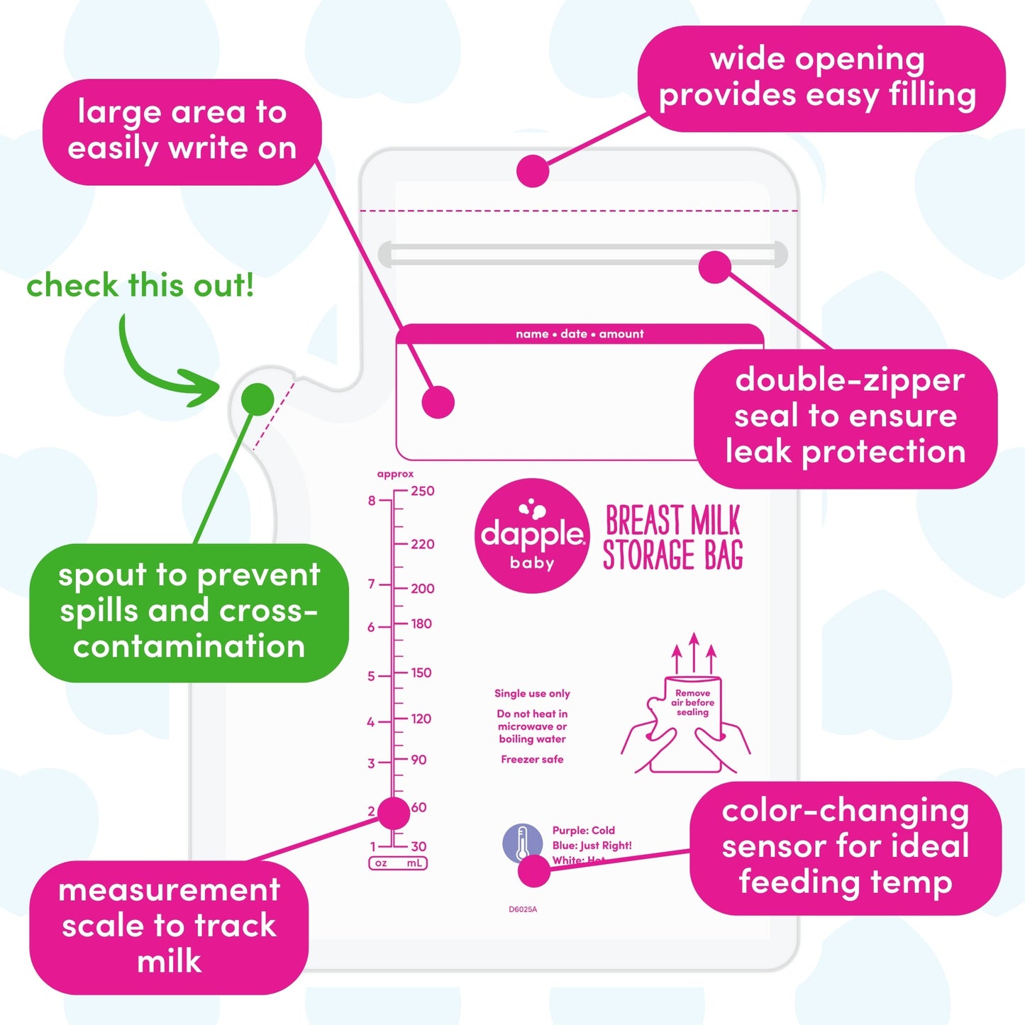 Dapple Baby Breast Milk Storage Easy Pour Bags, 100ct (Case of 8)