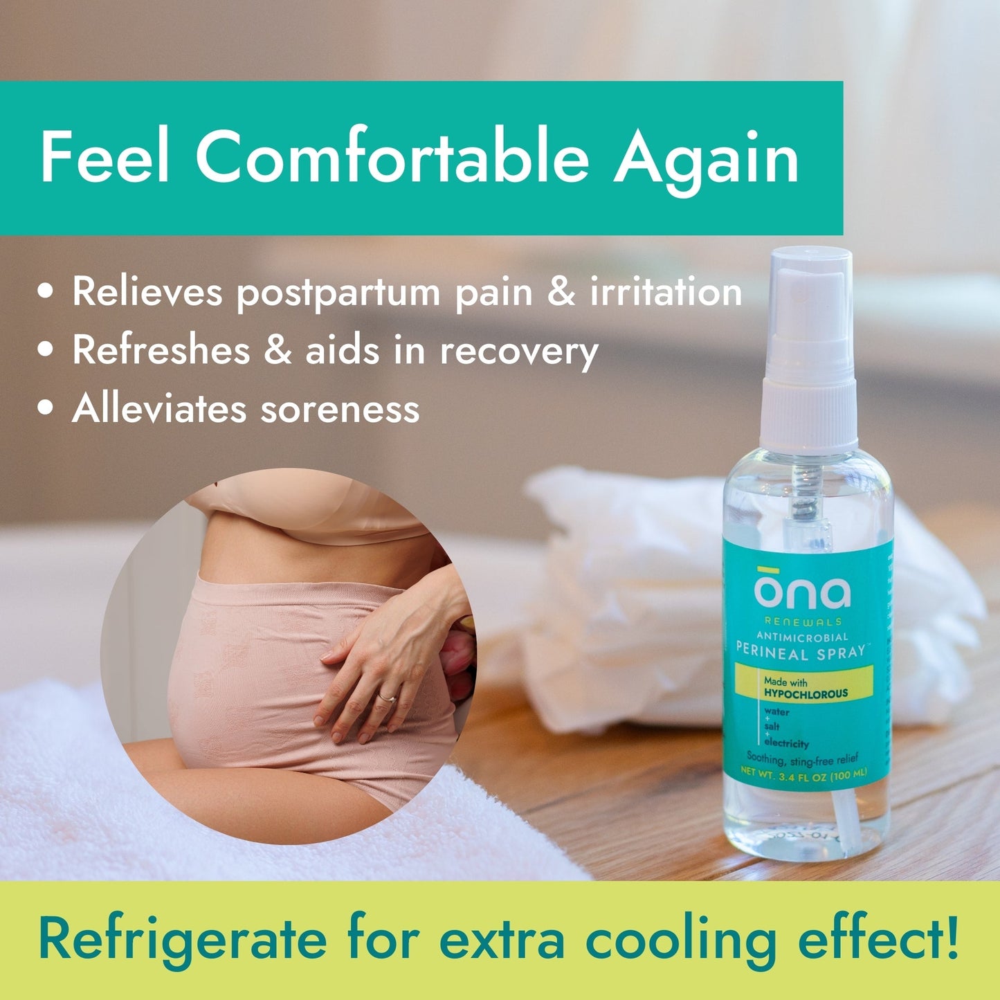 ona Perineal Postpartum Recovery Spray, Made with Hypochlorous, 3.4 oz. (Case of 12)