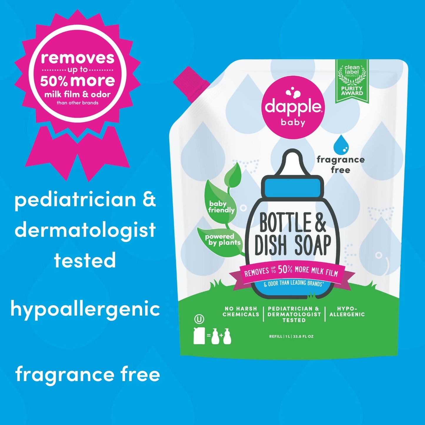 Dapple Baby Bottle & Dish Soap-Fragrance Free 34 oz. (Case of 8)