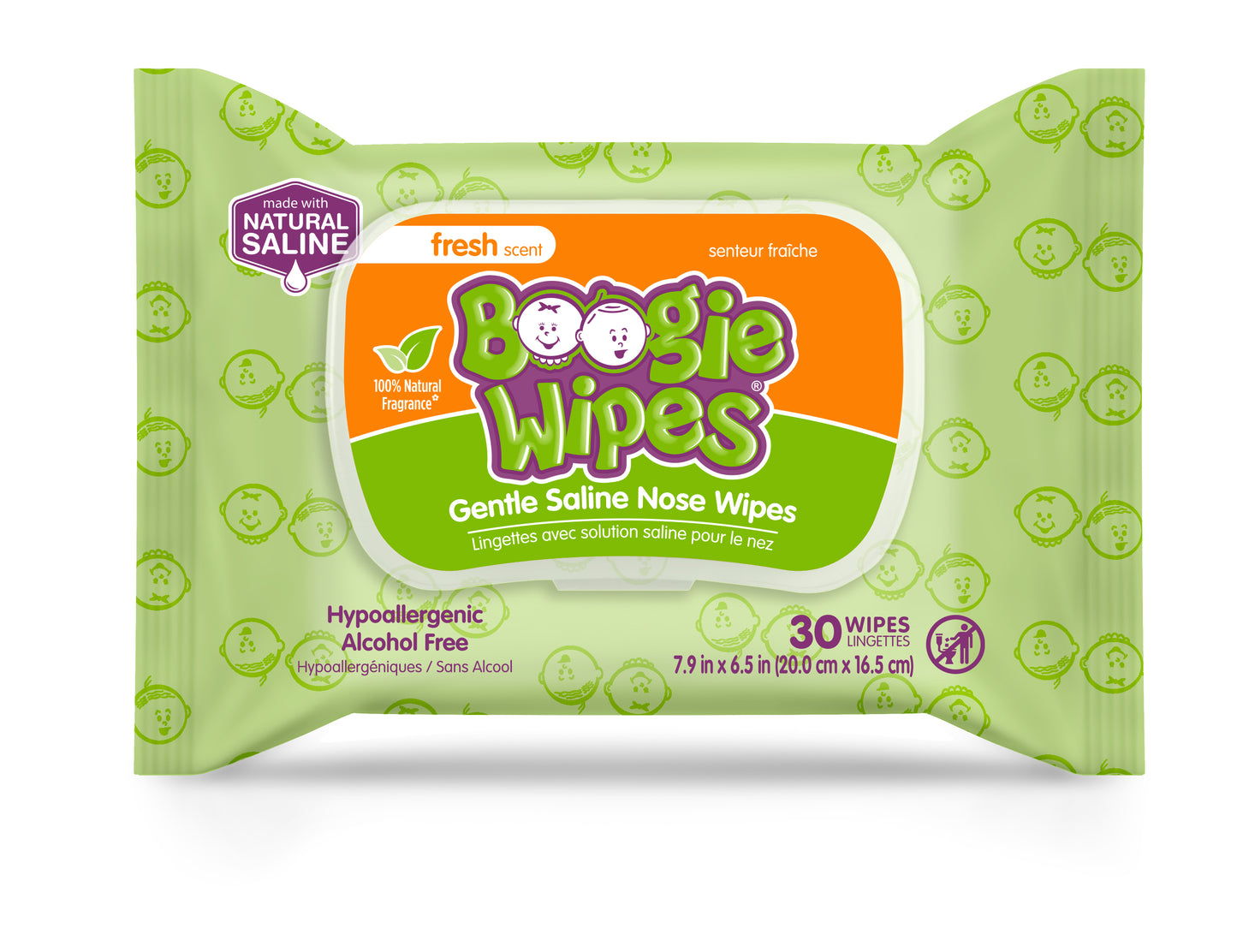 Boogie Saline Nose Wipes, Fresh, 30ct (Case of 12)