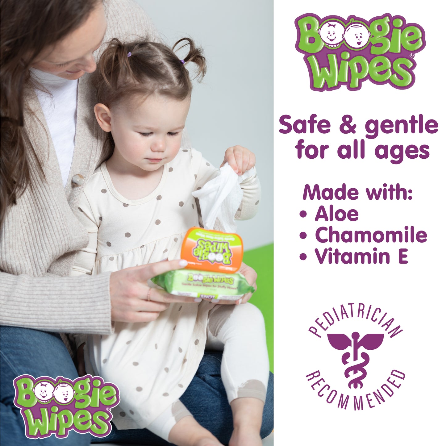 Boogie Saline Nose Wipes, Unscented, 30ct (Case of 12)