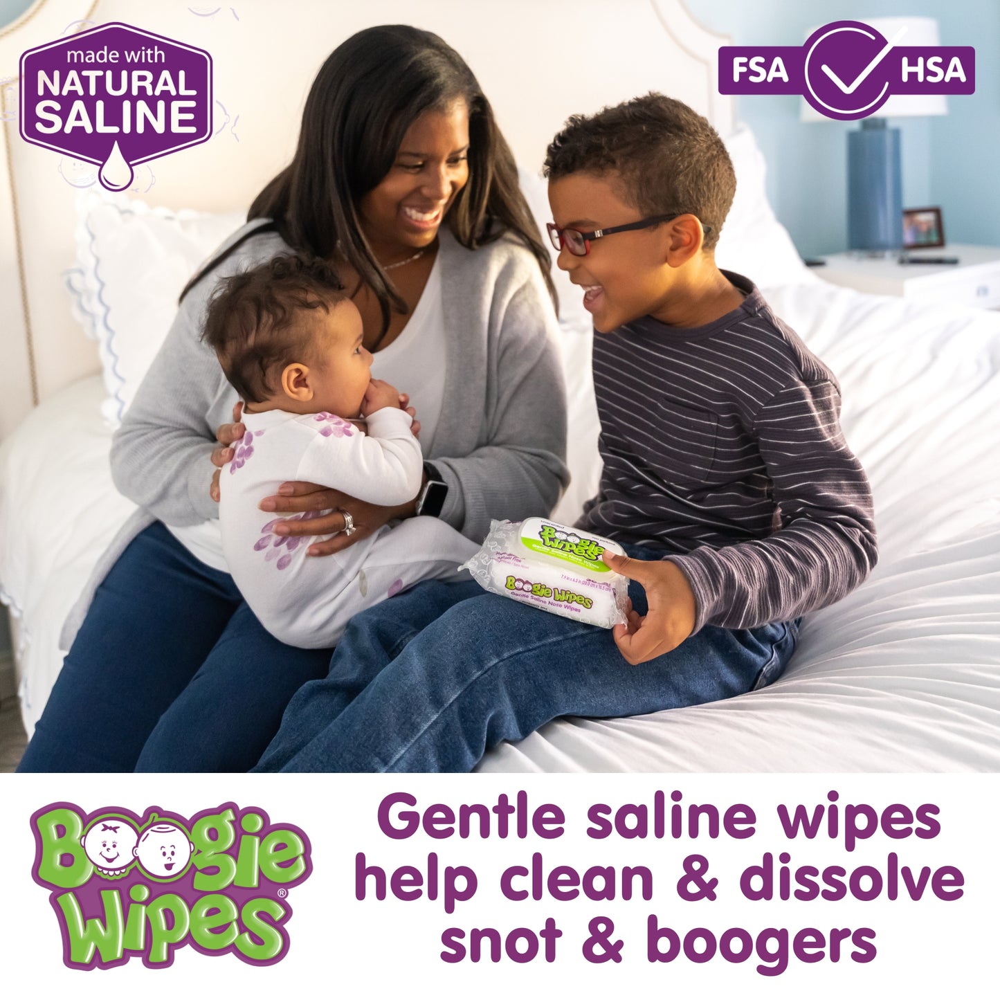 Boogie Saline Nose Wipes, Unscented, 90ct (Case of 6)