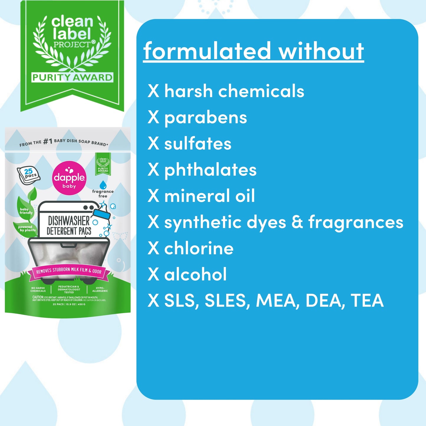 Dapple Baby Auto Dishwasher Pacs, Fragrance Free, 25 ct (Case of 8)