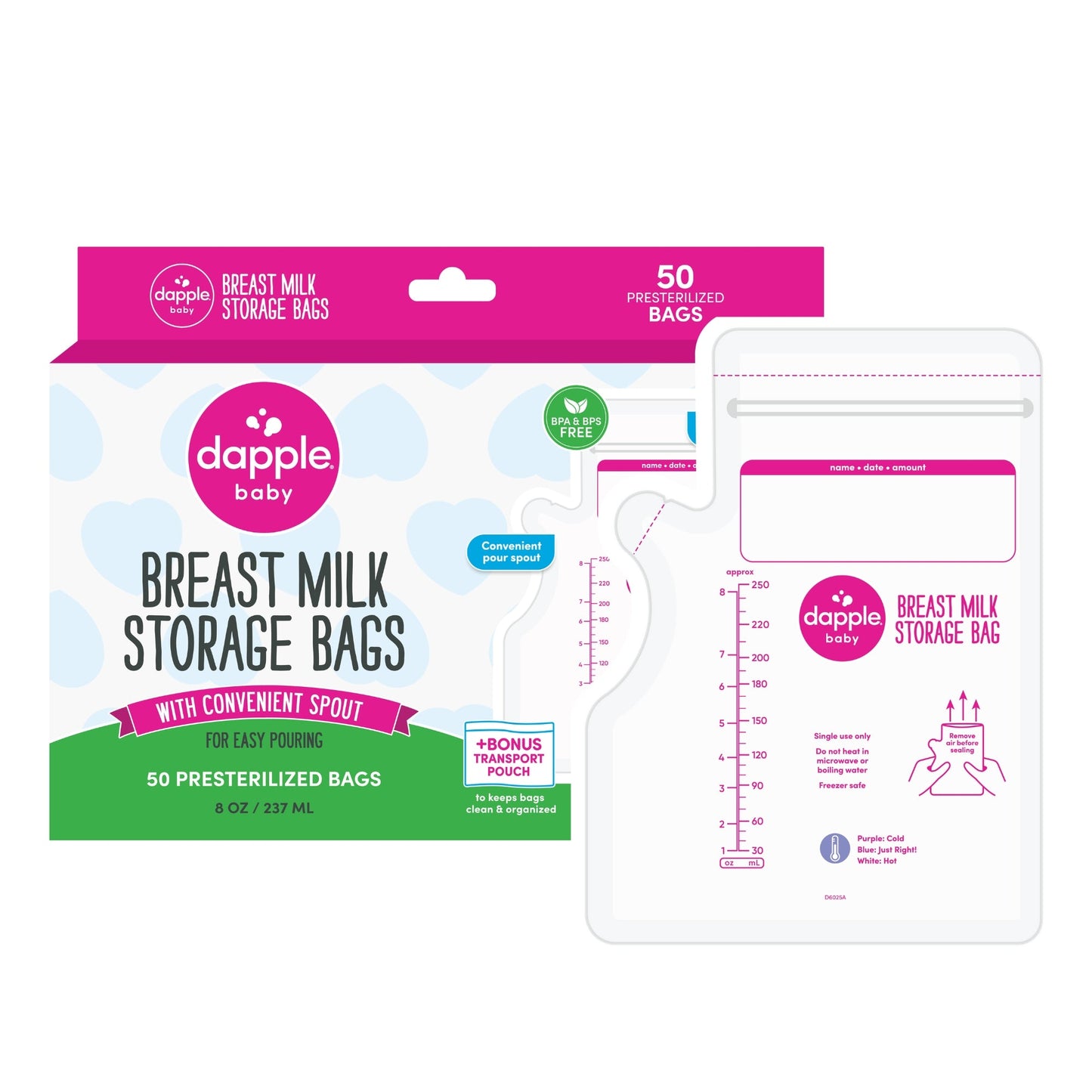 Dapple Baby Breast Milk Storage Easy Pour Bags, 50ct (Case of 8)